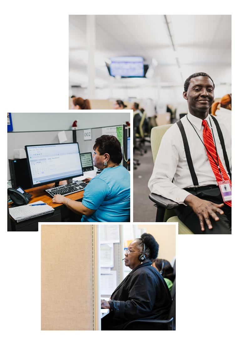 a collage of images of call center agents